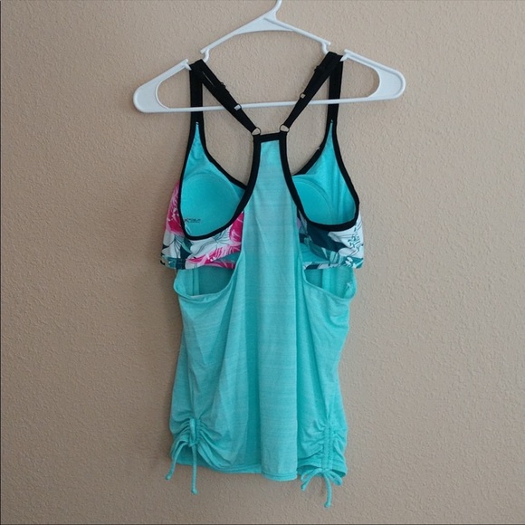 🔥ZEROXPOSUR🔥RUCHED TANKINI SWIM TOP SUN SMART SWIMSUIT AQUA BLUE XXL NWT - Picture 4 of 5